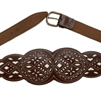 Cinturón Fajín Piel Fondo Blanco - 110x11x1cm - Marrón chocolate