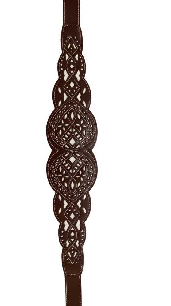 Cinturón Fajín de Piel Calada – Marrón Chocolate y Blanco Artesanal - Imagen 4