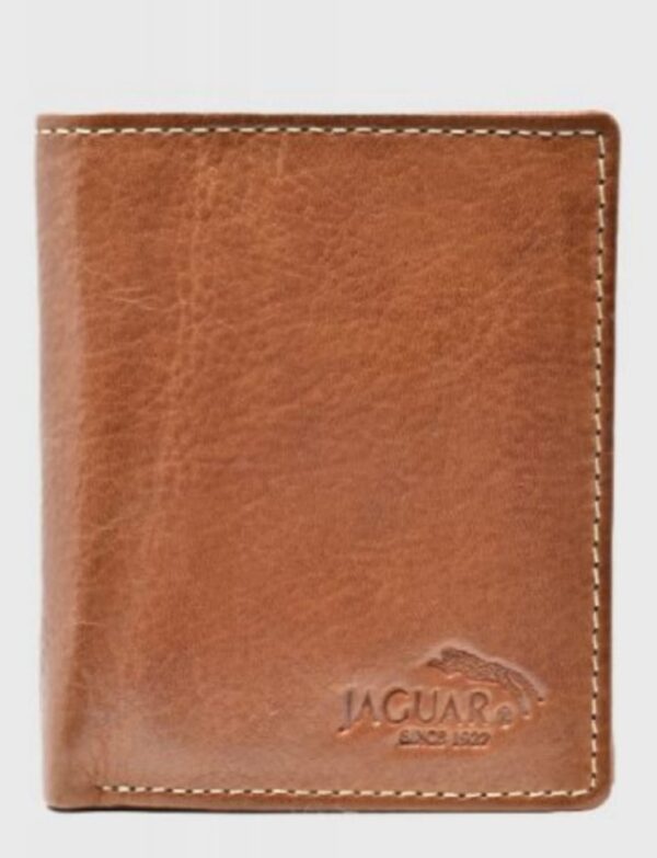 CARTERA JAGUAR MARRÓN CON CORREILLA INTERIOR Y TARJETERO PIEL