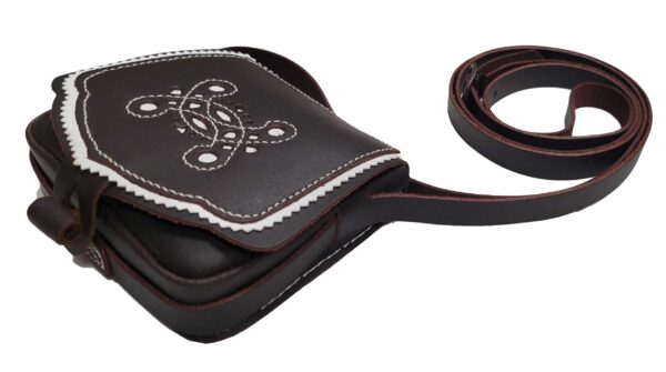 Funrey Bolso de piel pequeño Bordado con motivos de Ubrique convertible riñonera de 13x11cms - Marrón chocolate