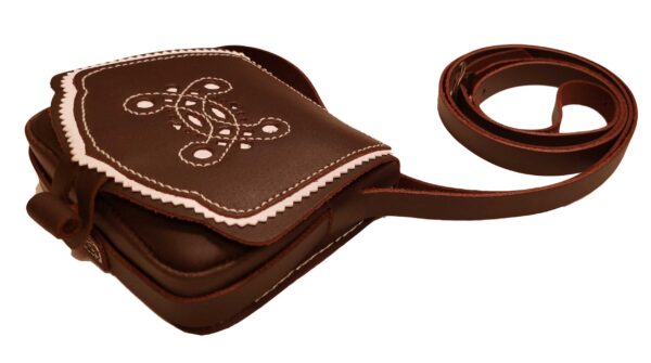 Funrey Bolso de piel pequeño Bordado con motivos de Ubrique convertible riñonera de 13x11cms - Marrón