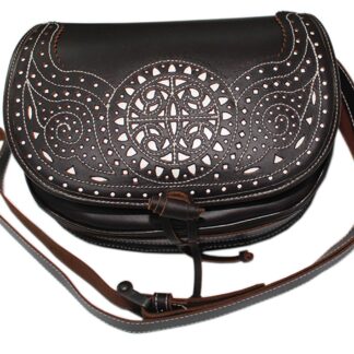 Funrey Bolso de piel de Ubrique, con detalles blanco - 24x16x9cm - Marrón chocolate