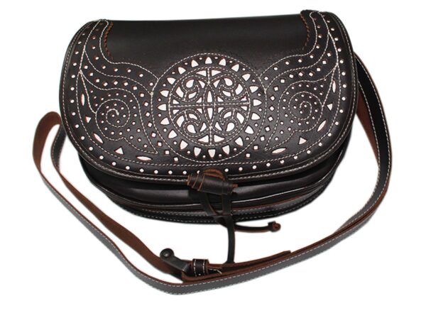 Funrey Bolso de piel de Ubrique marrón chocolate con detalles blanco