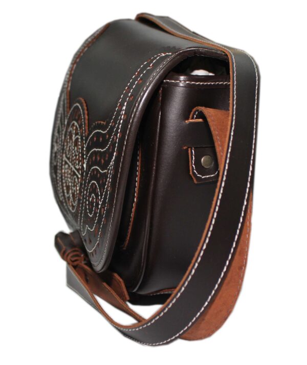 Funrey Bolso de piel de Ubrique marrón chocolate con detalles blanco - Imagen 2