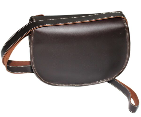 Funrey Bolso de piel de Ubrique marrón chocolate con detalles blanco - Imagen 3