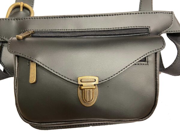 Funrey Bolso Riñonera de piel de Ubrique Negro. Medidas 19.5x10.5x5cm - Imagen 5