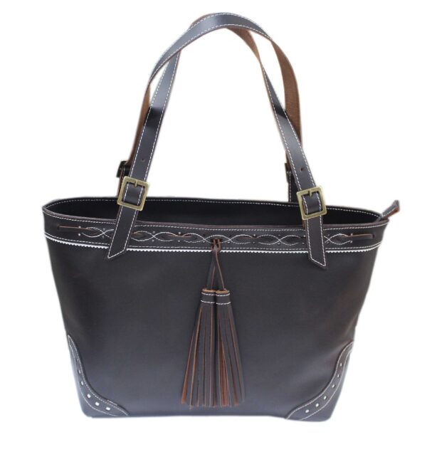 Funrey Bolso de piel con cremallera y borlon  - 29x24cm - Marrón chocolate