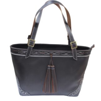 Funrey Bolso de piel con cremallera y borlon  - 29x24cm - Marrón chocolate