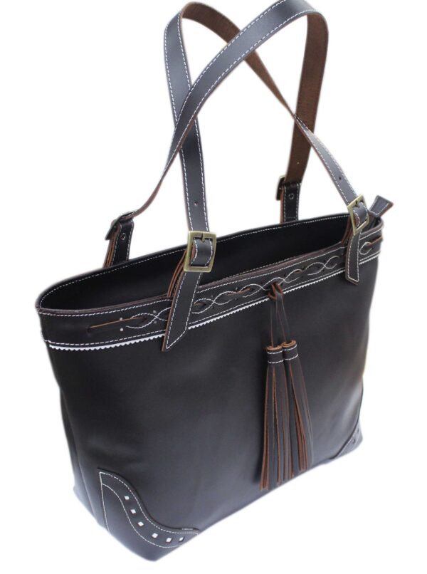 Funrey Bolso de piel con cremallera y borlon  - 29x24cm - Marrón chocolate - Imagen 2
