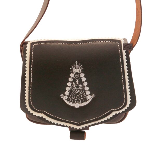 Funrey Bolso de piel pequeño Bordado Virgen del Rocio de Ubrique convertible riñonera - 13x11cm - Marrón chocolate - Imagen 3