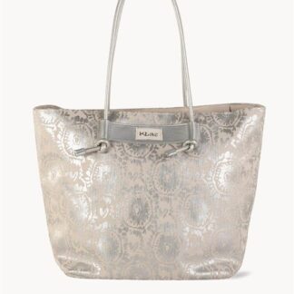 Bolso Playa Lona,Con Cremallera,Color plata