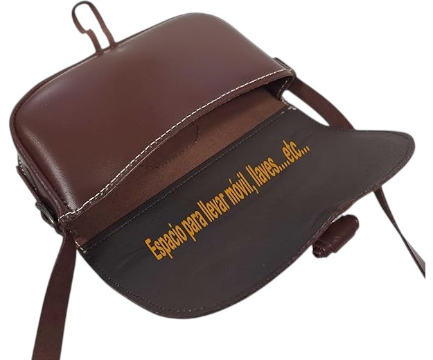 Bolso rociero de piel marrón con Adorno Metalico. - Imagen 4