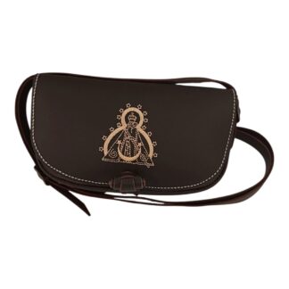 Bolso Bandolera de Piel Virgen de la Cabeza Marrón Oscuro Bordado