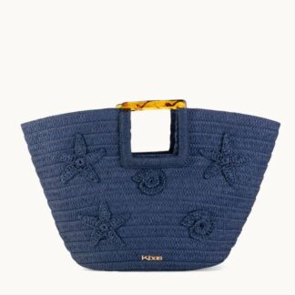 Bolso Capazo de Playa Azul Marino con Estrellas de Mar - Kbas