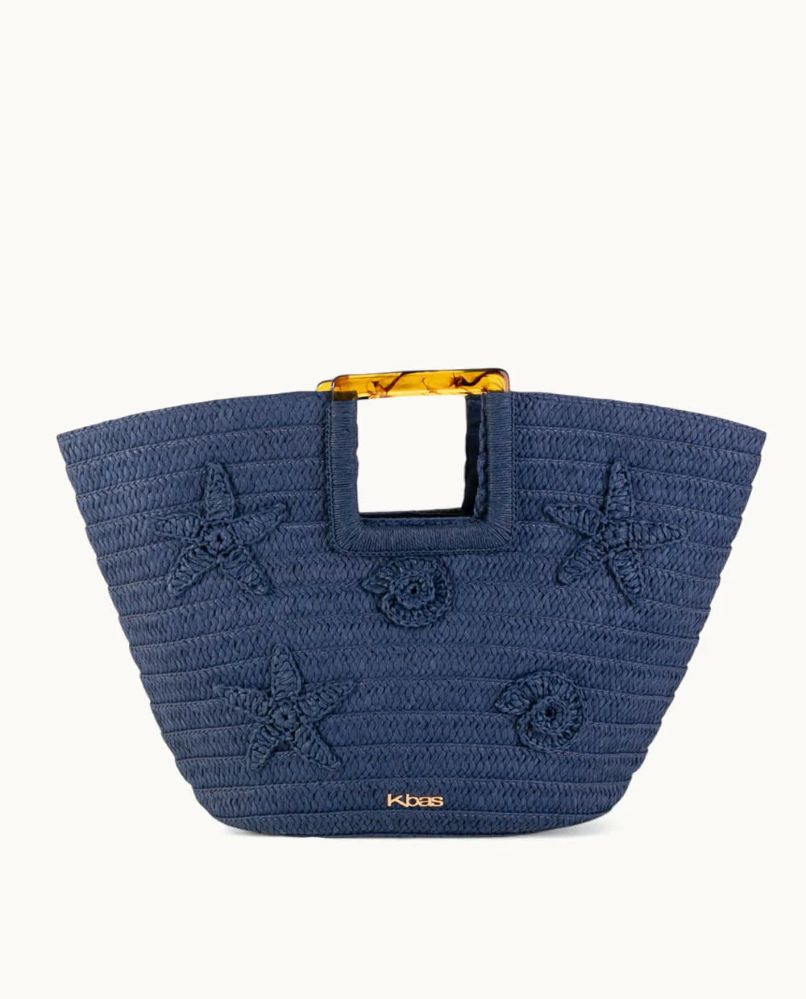 Bolso Capazo de Playa Azul Marino con Estrellas de Mar - Kbas